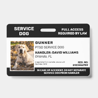 Personalized Black White Service Dog Photo Badge