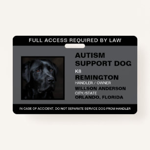 Personalized black White Service Dog Photo ID Badge