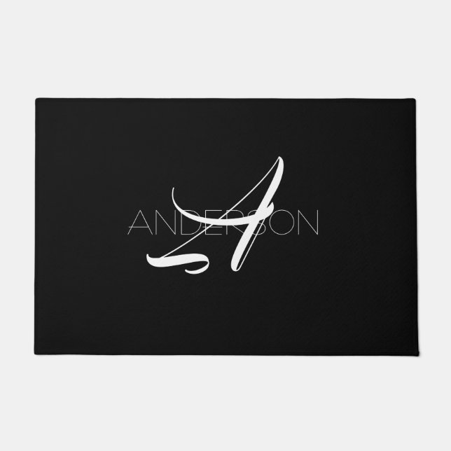 Personalized black white simple modern   doormat (Front)