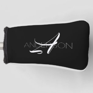 Personalized black white simple modern golf head cover