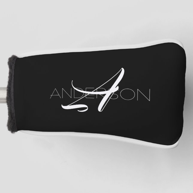 Personalized black white simple modern      golf head cover (Front)