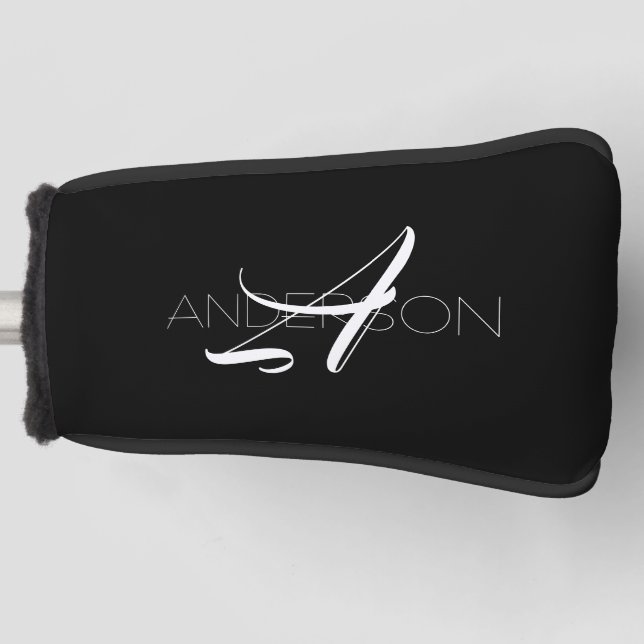 Personalized black white simple modern     golf head cover (Front)