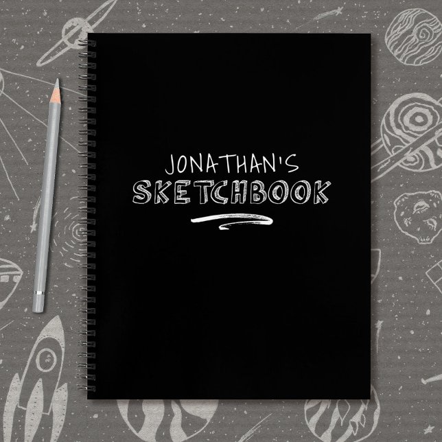 Personalized Black White Sketchbook Notebook (A cool Sketchbook personalized with your name.)