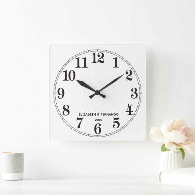 Personalized Black & White Square Wall Clock (Home)