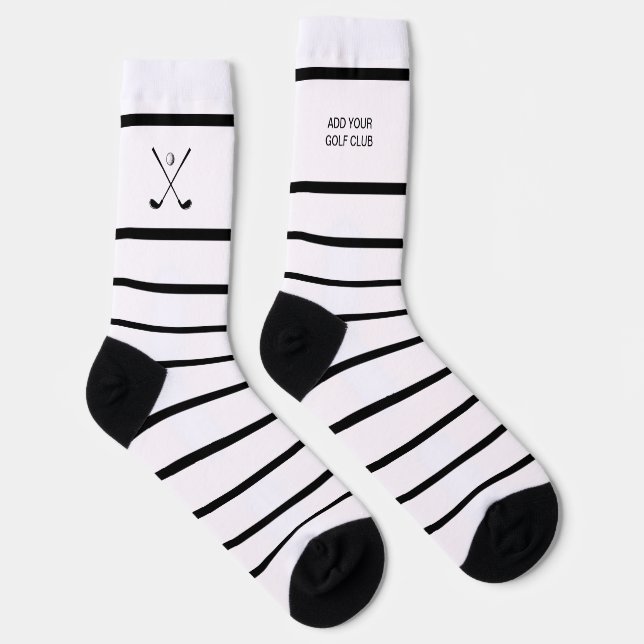 Personalized Black White Stripe Golf Club Golfer Socks (Right)