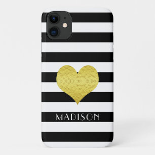 Personalized Black White Stripe Pattern iPhone 11 Case