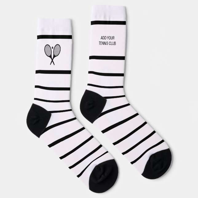 Personalized Black White Stripe Tennis Racket Socks (Right)