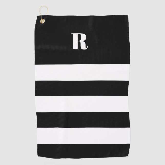 Personalized Black & White Striped   Golf Towel (Front)