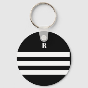 Personalized Black & White Striped  Keychain