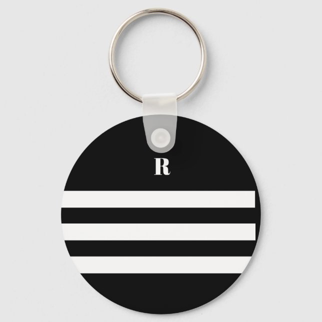 Personalized Black & White Striped  Keychain (Front)