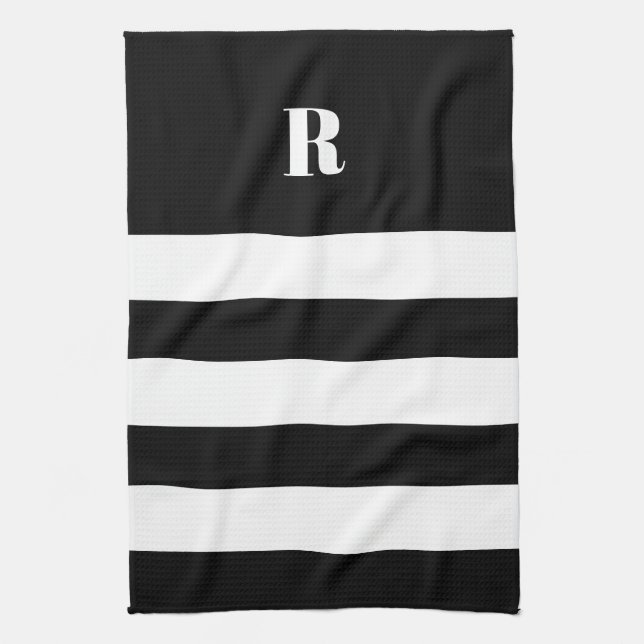 Personalized Black & White Striped   Kitchen Towel (Vertical)