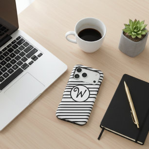 Personalized Black & White Striped Modern Monogram