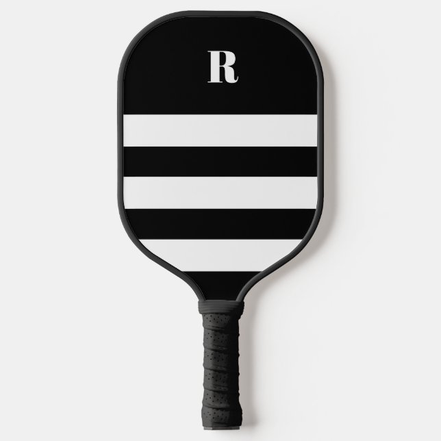 Personalized Black & White Striped   Pickleball Paddle (Front)