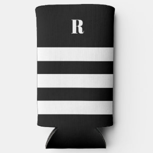 Personalized Black & White Striped Seltzer Can Cooler