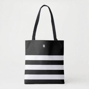 Personalized Black & White Striped Tote Bag