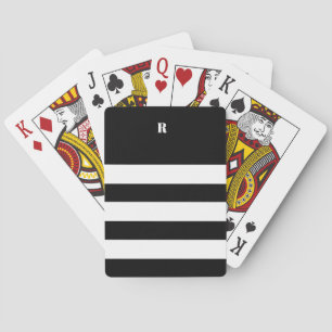 Personalized Black & White Striped Tote Bag Playing Cards