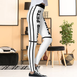 Personalized Black White Stripes Pet Names Leggings