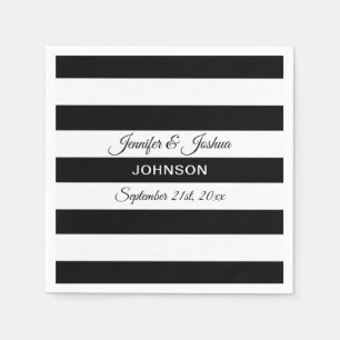Personalized Black White Stripes Wedding Napkin