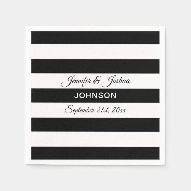 Personalized Black White Stripes Wedding Napkin (Front)