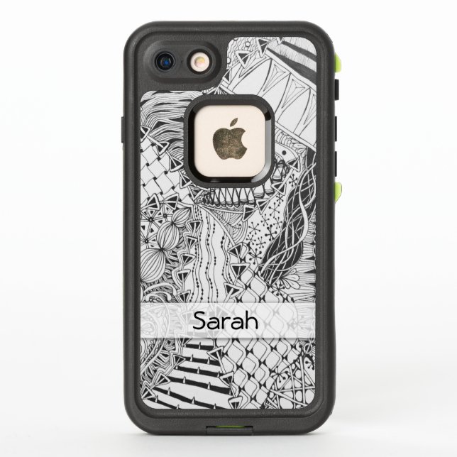 Personalized Black & White Tangle Zendoodle ZIA 10 LifeProof iPhone Case (Back)