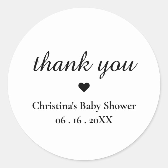 Personalized Black & White Thank You Classic Round Sticker (Front)
