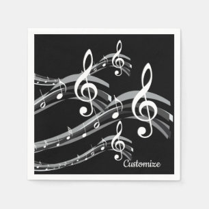 Personalized Black & White Treble Clef Napkin