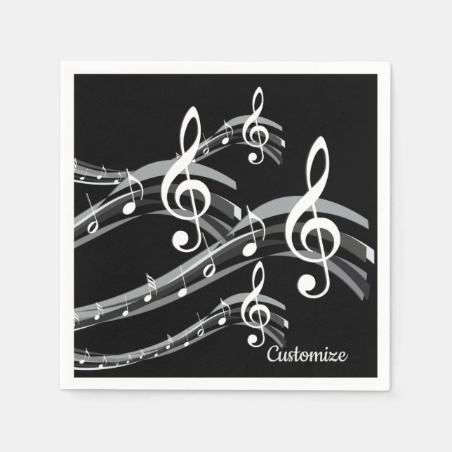 Personalized Black & White Treble Clef Napkin (Front)
