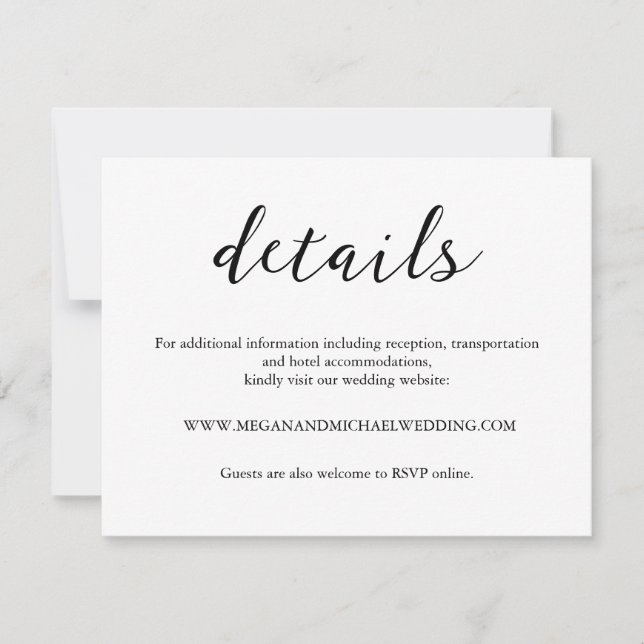 Personalized Black & White Wedding Details Card (Front)