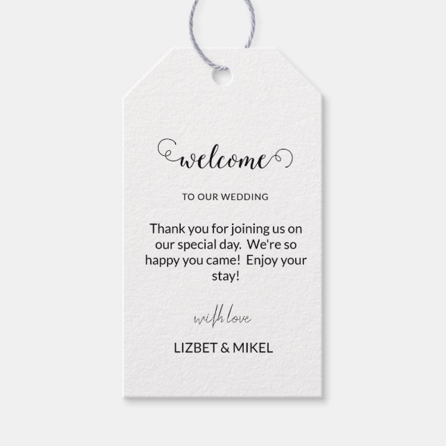 Personalized Black & White Welcome Gift Tags (Front)