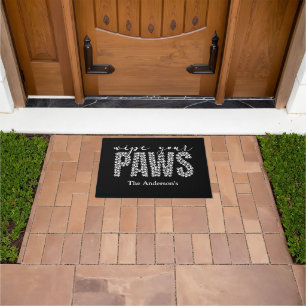 Personalized Black White Wipe Your Paws Paw Prints Doormat