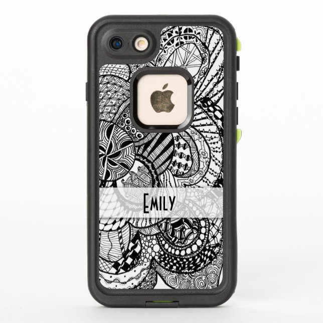 Personalized Black & White Zendoodle Tangle ZIA 08 LifeProof iPhone Case (Back)