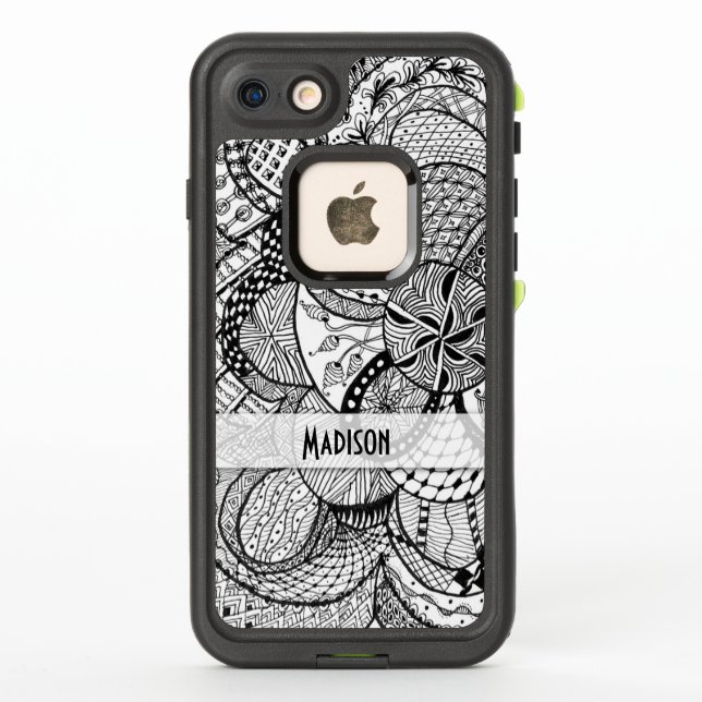Personalized Black & White Zendoodle Tangle ZIA 09 LifeProof iPhone Case (Back)