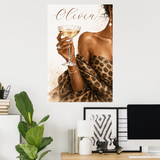 Personalized Black Woman Champagne Fashion Poster