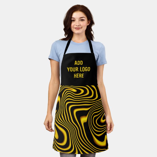 Personalized Black Yellow Gold Swirls Texture Apron (Worn)