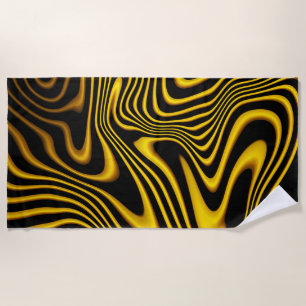 Personalized Black Yellow Gold Swirls Texture Beach Towel