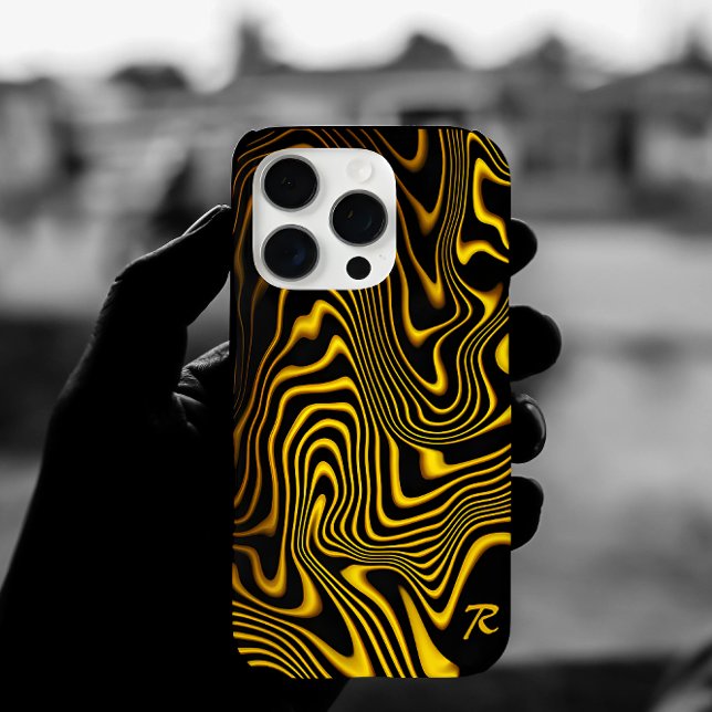 Personalized Black Yellow Gold Swirls Texture Case-Mate iPhone Case (Creator Uploaded)
