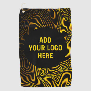 Personalized Black Yellow Gold Swirls Texture Golf Towel