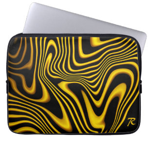 Personalized Black Yellow Gold Swirls Texture Laptop Sleeve