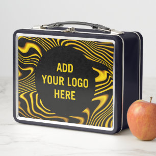 Personalized Black Yellow Gold Swirls Texture Metal Lunch Box