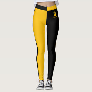 Personalized Black Yellow Orange Stripes Monogram Leggings