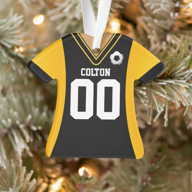 Personalized Black/Yellow Soccer Jersey Ornament (Tree)