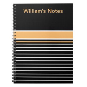 Personalized Black Yellow White Stripes Notebook