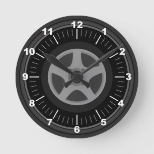 Personalized Blacked Out Tire and Rim Round Clock