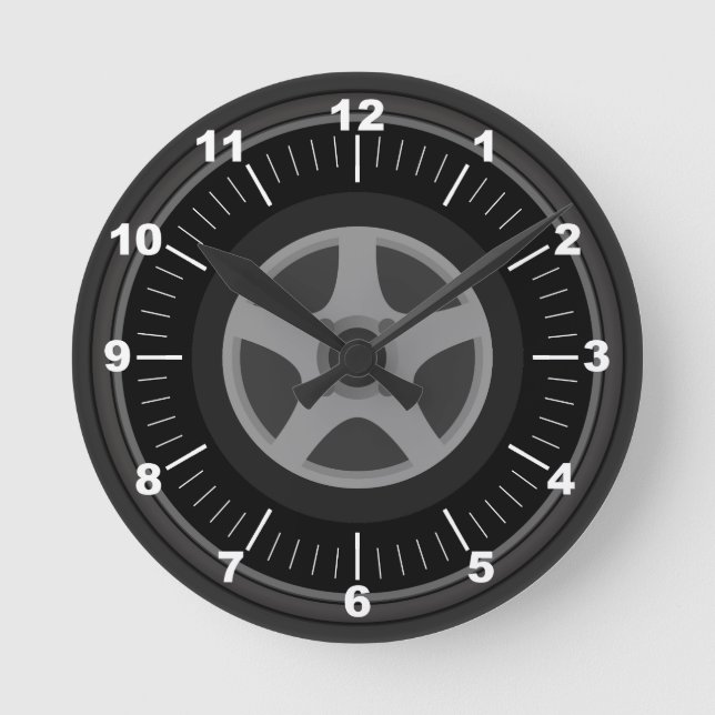 Personalized Blacked Out Tire and Rim Round Clock (Front)