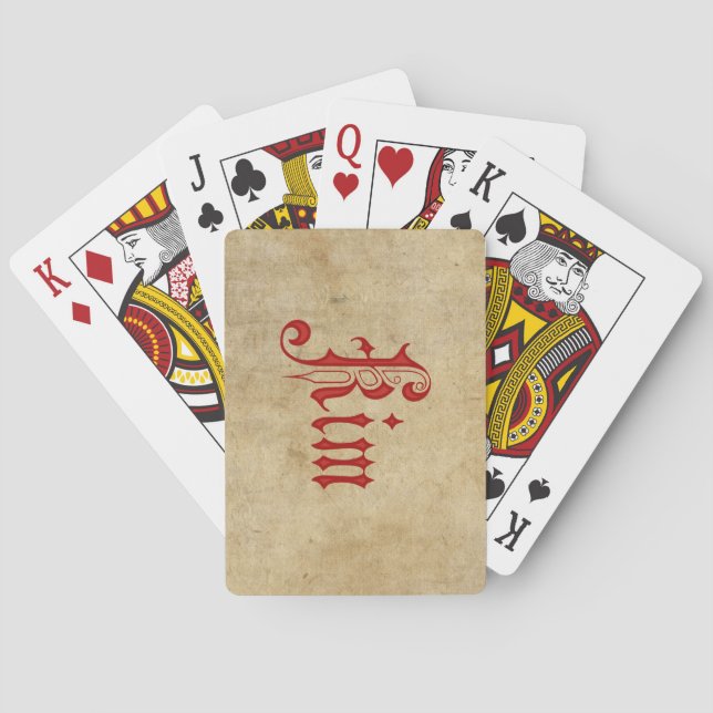 Personalized Blackletter Parchment Kim Red Playing Cards (Back)