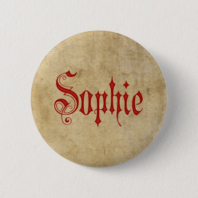 Personalized Blackletter Parchment Sophie Red 2 Inch Round Button (Front)