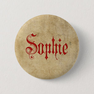 Personalized Blackletter Parchment Sophie Red 2 Inch Round Button