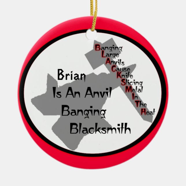 Personalized Blacksmith Ceramic Ornament (Front)