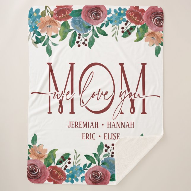 Personalized Blanket for Mom with Blush Flowers (Front)