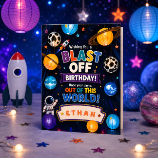 Personalized Blast Off Birthday for Boys Card